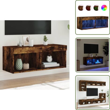 Soporte de TV - vidaXL Mueble para TV con luces LED roble ahumado 80x30x30 cm - Almacenamiento