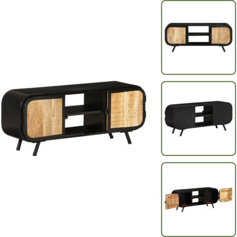 Soporte de TV - vidaXL Mueble para TV de madera maciza de mango rugosa 110x30x45 cm - Almacenamiento de dispositivos