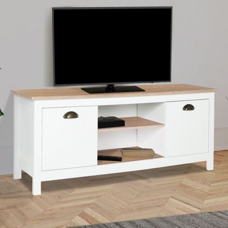 IDMARKET Soporte de TV vintage de madera y blanco ISIS 113 cm