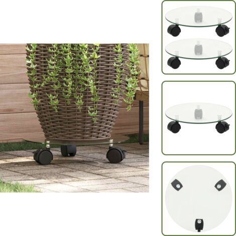 Soporte de vidrio - vidaXL Soporte ruedas para macetas redondo vidrio templado 28cm 2 uds - Soporte para macetas redondo