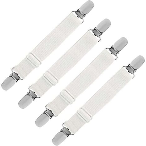 Soporte elástico para sábanas ajustables - Cierre de correa ajustable para sábanas, sofás y fundas de tabla de planchar - Blanco - Paquete de 4