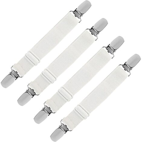 Soporte elástico para sábanas ajustables, cierre de correa para sábanas, sofás y fundas para tablas de planchar (blanco, paquete de 4)