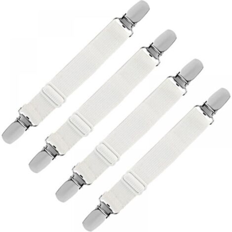 Soporte elástico para sábanas, correa de sujeción ajustable para sábanas, sofás y fundas para tablas de planchar (blanco, paquete de 4), extensible hasta 60 cm.
