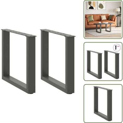 Soporte en forma de U - vidaXL Patas para mesa de centro en forma de U (2 unidades), antracita, 50 x (42-43) cm, acero - Patas de acero