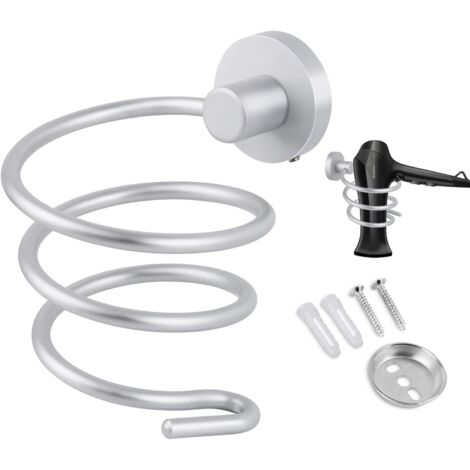 Soporte espiral para secador de pelo, soporte de pared de aluminio para cocina, baño y accesorios de baño.