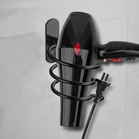 Soporte espiral para secador de pelo, soporte de pared de aluminio para secadores de pelo, no requiere taladrar, color negro.