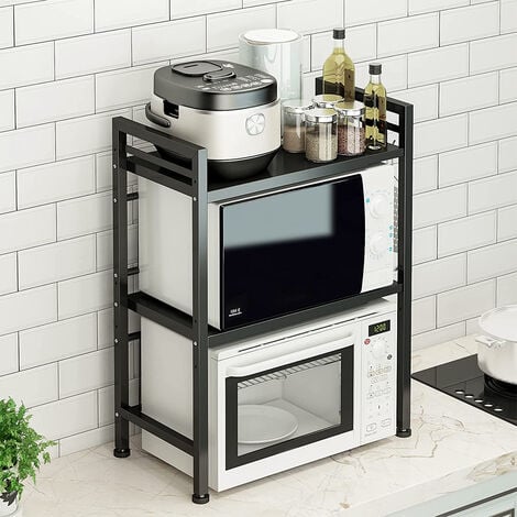 WPT Estante de cocina de 4 niveles con ruedas, soporte para microondas,  estante de almacenamiento con patas ajustables, color negro