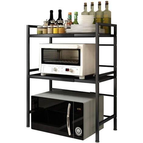 Soporte Extensible para Horno de Microondas, Soporte Microondas,  Multifuncional Organizador Estanteria Cocina 2 niveles, Negro