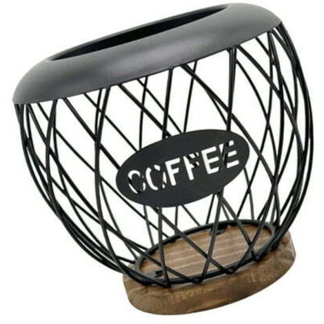 Soporte geométrico para cápsulas de café, estante de almacenamiento resistente de hierro y madera, ideal para encimeras, cocinas pequeñas y decoración de oficinas - Negro