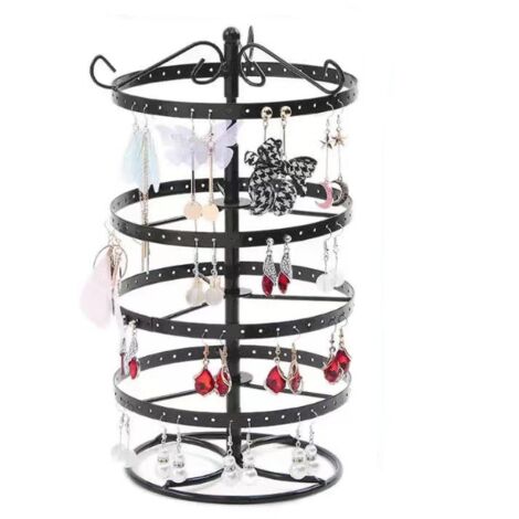 Soporte giratorio de hierro para exhibición de pendientes con 176 ranuras, organizador de joyas en forma de árbol, 31 x 16 cm, color negro.