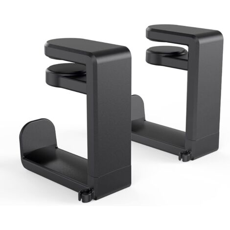 Soporte giratorio para auriculares - Soporte para auriculares gaming, abrazadera ajustable, gancho para colgar auriculares debajo del escritorio con giro de 360 grados y organizador de cables - Negro,