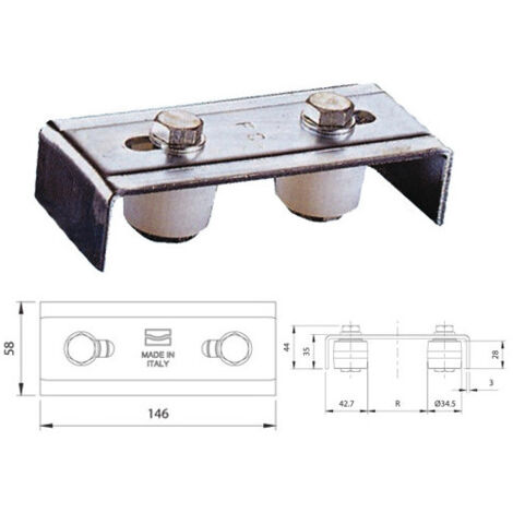 Soporte guía 140x60 mm con 2 roscas Ø40 mm – acero tropicalizado – para cancelas – Comunello