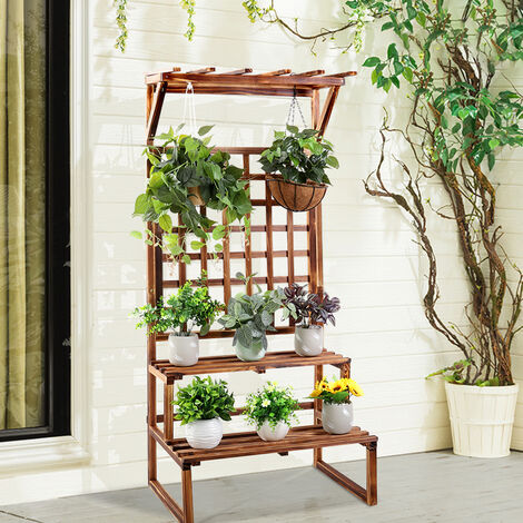 Soporte macetas con enrejado para escaleras de plantas trepadoras escalera de madera rosa Clematis para jardín Patio balcón UNHO
