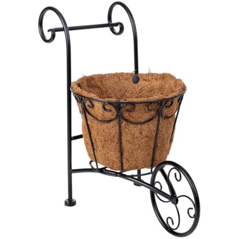 Soporte macetero carro negro, 26x16x35,50h cm
