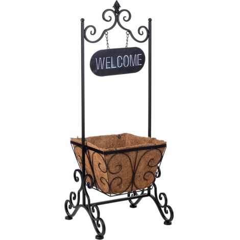 Soporte macetero negro, 34,50x30x92h cm
