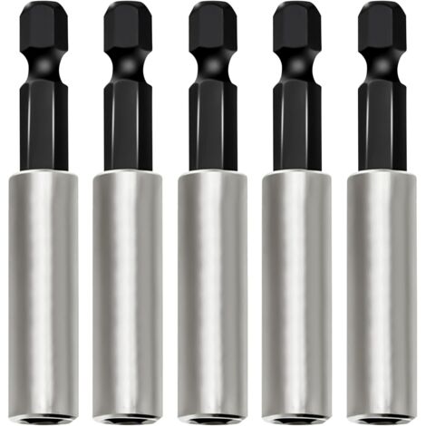 Soporte magnético para brocas de 5 piezas de 1/4" (60 mm), soporte magnético de acero inoxidable para puntas de destornillador, extensión de broca de reemplazo rápido para destornilladores y brocas.