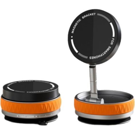 Soporte magnético para coche con ventosa - Rotación de 360°, aleación de zinc, plegable, fijación magnética universal, ligero, apto para coche y escritorio - Naranja