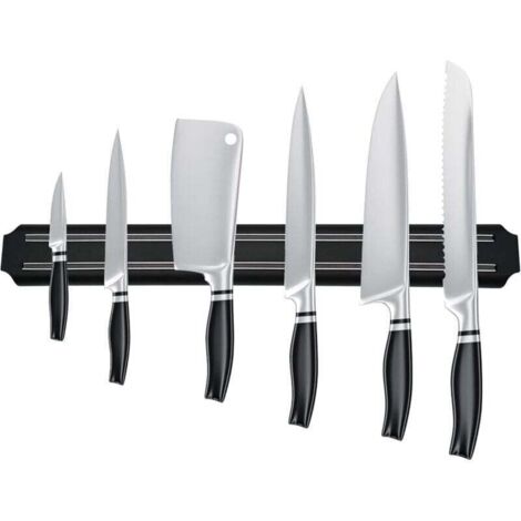 Soporte magnético para cuchillos, barra magnética para cuchillos, estante magnético para cuchillos de cocina en acero inoxidable negro, barra magnética para cuchillos de cocina (38 cm)