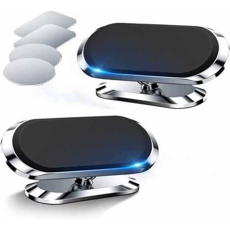 Soporte magnético para teléfono de coche (2 unidades), giratorio 360°, compatible con el salpicadero, color plateado