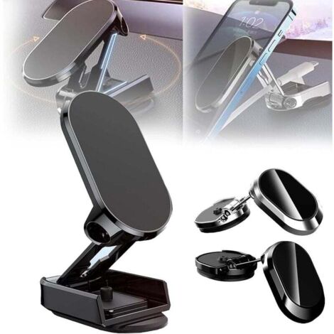 Soporte magnético plegable de metal para teléfono móvil con rotación de 360 grados - Negro