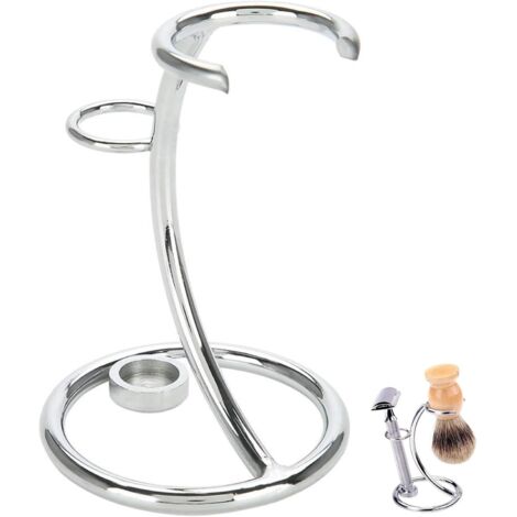 Soporte metálico para maquinilla de afeitar y brocha, duradero, kit profesional de afeitado, diseño curvo 2 en 1 para hombre, para el hogar y viajes (plateado)