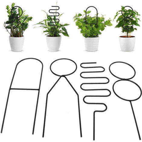 Soporte metálico para plantas trepadoras, 4 diseños para enredaderas y hiedra, color negro - juego de 4 para uso interior y exterior.