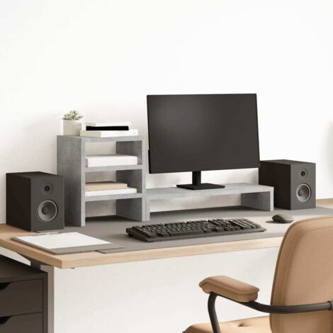 Soporte monitor con organizador escritorio madera gris hormigón