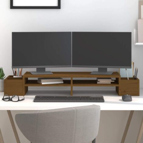 Soporte monitor madera maciza pino marrón miel 100x27,5x15 cm vidaXL