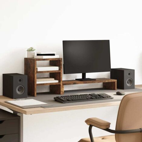 Soporte monitor organizador escritorio madera roble ahumado
