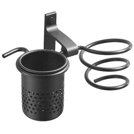 Soporte multifuncional de aluminio para secador de pelo (negro), organizador de baño de pared, soporte multifuncional para secador de pelo.