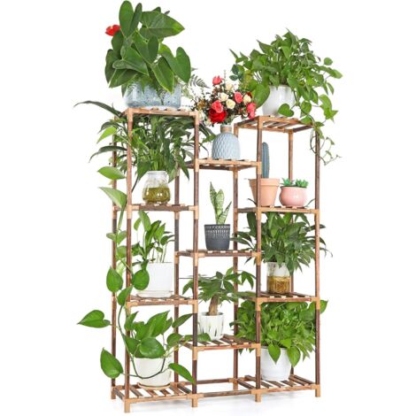 Soporte multifuncional de madera para plantas, escalera decorativa con forma de flor para uso interior y exterior, balcón, sala de estar, oficina, jardín, 11 niveles.