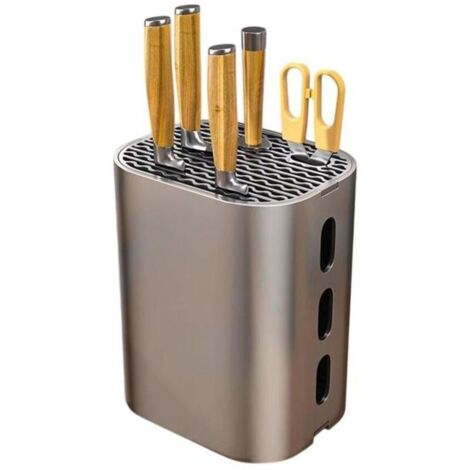 Soporte multifuncional para cuchillos de cocina - Aluminio y PP - Resistente a la corrosión - Almacenamiento ventilado para cuchillos y accesorios - Gris