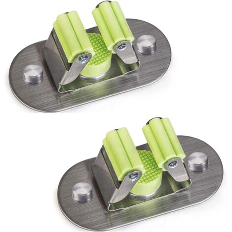Soporte multifuncional para escobas de pared, con tornillos, taladros y adhesivo, de acero inoxidable 304 cepillado, para colgar herramientas (paquete de 2)