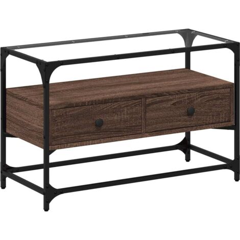 Soporte multimedia para TV Estante para TV Aparador para televisión Comedor Salón Dormitorio con tapa de cristal Madera contrachapada de roble marrón 020026416
