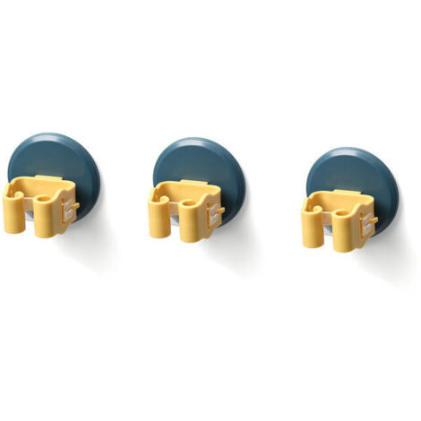 Soporte multiusos para escobas de pared, autoadhesivo para colgar herramientas, sin necesidad de taladrar, con ganchos lisos, paquete de 3 (azul)