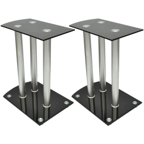 Soporte para altavoz, de cristal negro y aluminio, 2 unidades