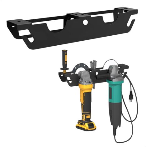 Soporte para amoladora angular, estante de almacenamiento para amoladora angular con 2 compartimentos, soporte de pared para amoladora angular con suspensión de cable y soporte para disco, compartimen