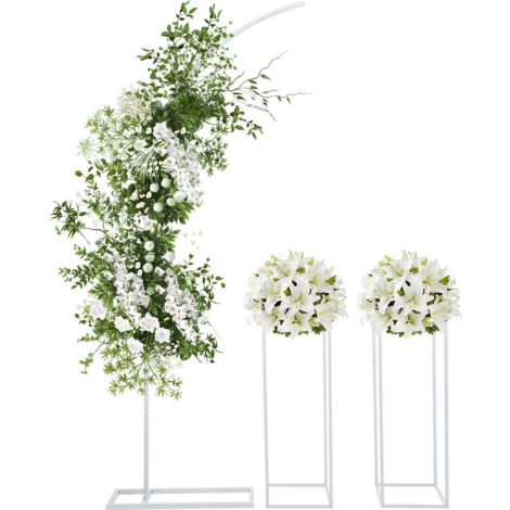 Soporte para arco de globos de 2 m y 2 juegos de soportes para flores, soporte para telón de fondo en forma de arco para fiestas, arco de boda de metal, marco de arco blanco