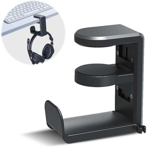 Soporte para auriculares, gancho para auriculares debajo del escritorio, clip ajustable sin perforaciones, gancho giratorio de 360 grados, soporte para auriculares para juegos, soporte para auriculare