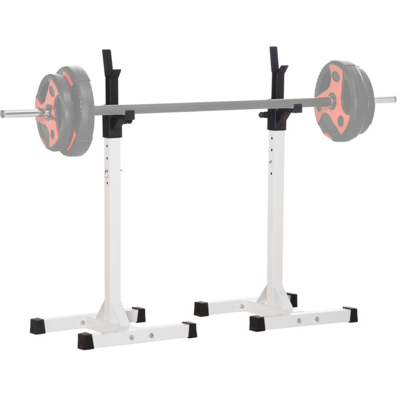 

Homcom - Soporte para Barras de Pesas Ajustable Estante para Levantamiento de Pesas Carga Máx. 150 kg Entrenamiento Gimnasio Acero 52x48x105-160 cm
