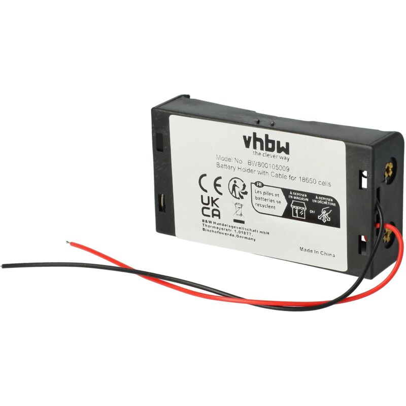 

soporte para batería base para batería de 2x18650 celdas de batería con cable - Vhbw