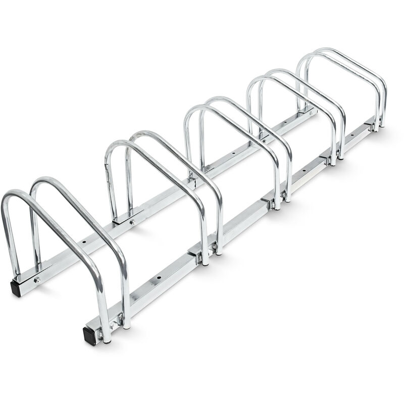 

Relaxdays - Soporte Bicicletas Suelo, Pared, Aparcabicicletas, 5 Bicis, 26 x 130 x 32 cm, Portabicicletas, Acero, Plateado