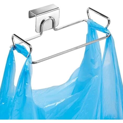 Soporte para bolsas de basura de cocina para colgar en la puerta, estante de almacenamiento de acero inoxidable para bolsas de basura.