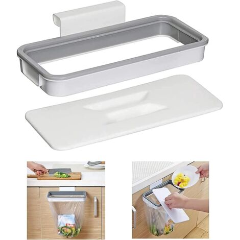 Soporte para bolsas de basura para puerta de armario, soporte para bolsas colgante con tapa, soporte para debajo del armario, contenedor de reciclaje extraíble para almacenar bolsas de basura, contene