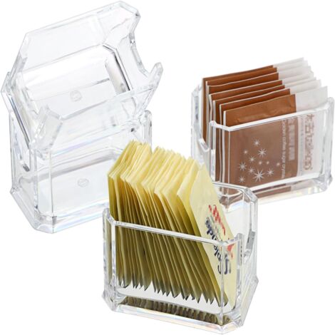 Soporte para bolsitas de azúcar y té – Juego de 4 cajas de acrílico transparente – Organizador para oficina y cocina – Diseño moderno 8,1 x 5,6 cm