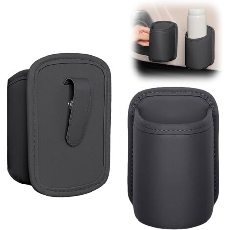 Soporte para botellas de piel sintética con clip metálico para puertas y asientos traseros, resistente a los arañazos, multifuncional, color negro.