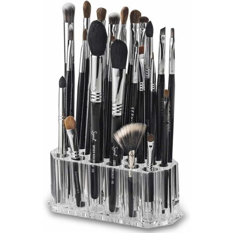 Soporte para brochas de maquillaje, organizador de almacenamiento de cosméticos acrílico para brochas de maquillaje, soporte para delineador de ojos/labios y cuidado de la belleza 26 espacios de almac