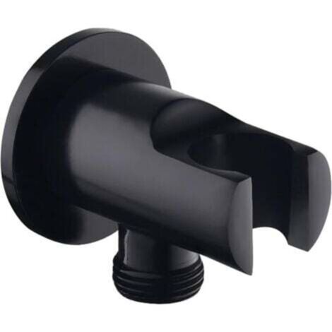 Soporte para cabezal de ducha, codo de pared con soporte, soporte redondo para cabezal de ducha, codo universal con soporte/conector para cabezal de ducha (negro)
