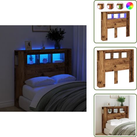 Soporte para cama - vidaXL Cabecero con LED madera ingeniería envejecida 120x18,5x103,5 cm - Cabecero de cama decorativo