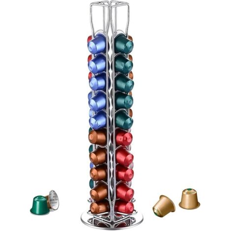 Soporte para cápsulas compatible con Nespresso Original, expositor giratorio para 40 cápsulas. Solución original para ahorrar espacio.